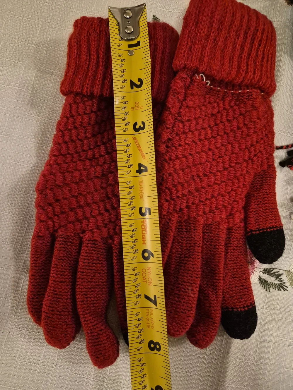 Women’s Red Knit Beanie & Touchscreen Gloves Set with Plaid Scarf